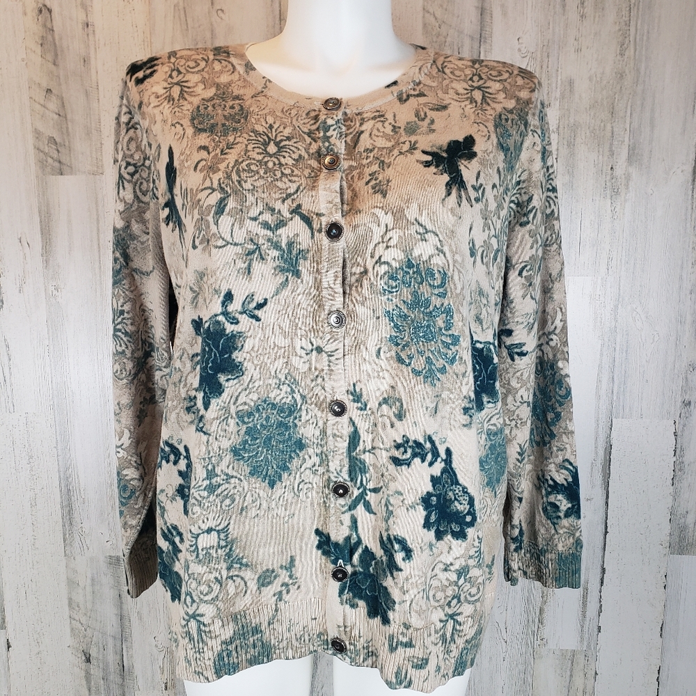 CJ Banks Teal and Cream Knit Sweater Size 2X